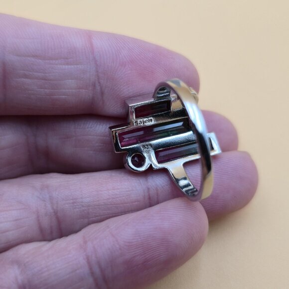 Size 10.75 Sterling Silver Watermelon Quartz Gems Band Ring A6023 - Picture 6 of 9